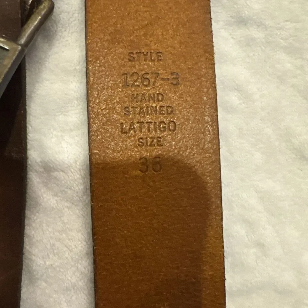 70s LEVIS Strauss Belt & Buckle 36 Tan Brass Hand Stained Latigo Leather 2 Horse